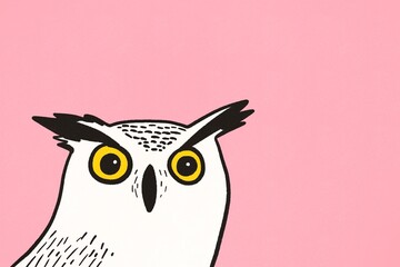 Minimalist owl illustration on pink background captures whimsy