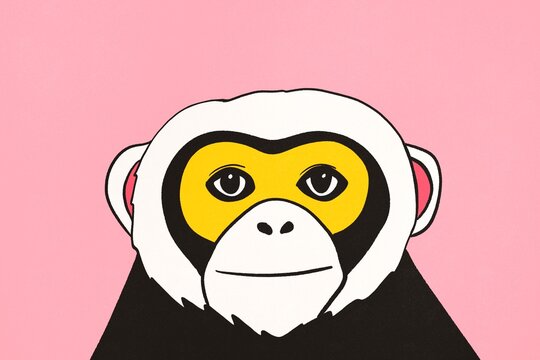 Minimalist monkey illustration with pink background