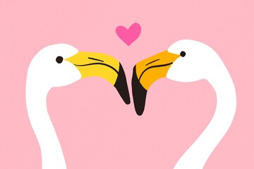 Romantic flamingo illustration with heart on pink background