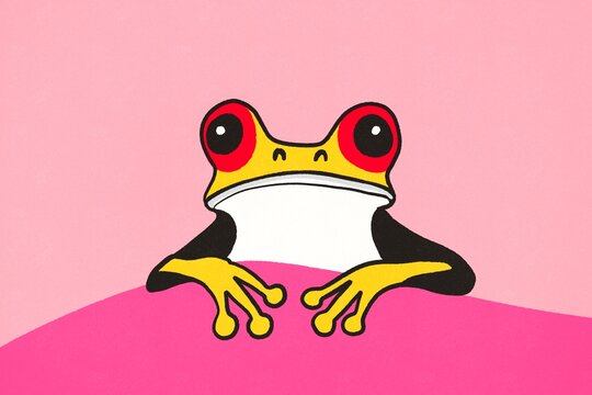 Colorful frog illustration with vibrant pink background