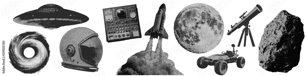 Wall mural set of outer space halftone grunge vector design elements