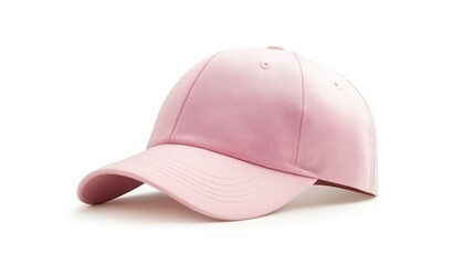Fototapeta premium A pink snapback hat with a soft pastel shade, isolated on a white background.