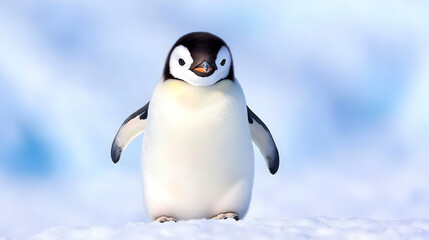 Obraz premium Emperor Penguin chick on Antarctic ice, snowy background, wildlife