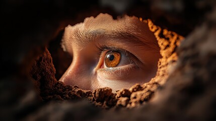 Obraz premium A person's eye is visible through a hole in the ground