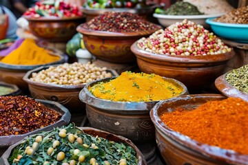 Fototapeta premium Colorful spices on the bazaar in Fez, Morocco.