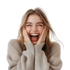 A young woman expressing pure joy isolated on transparent background (3)
