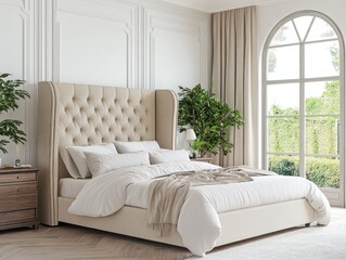 Elegant Beige Bedroom with Garden View