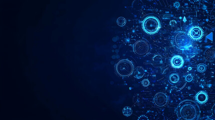 Abstract Digital Technology Background with Glowing Blue Circuitry and Network Design