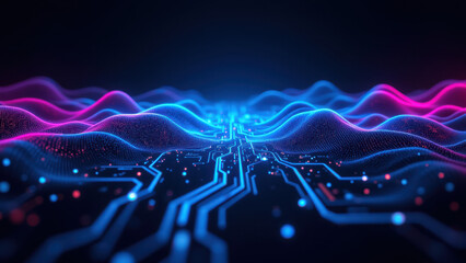 Obraz premium A vibrant digital illustration showcasing a cybernetic or futuristic theme with abstract shapes, possibly representing ci/cd pipeline elements such as code deployment and DevOps processes.