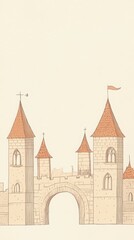 Fototapeta premium Vintage Illustration of a Beige Stone Castle with Towers and Archway