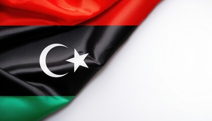Flag of Libya with its distinctive colors and symbols displayed on a flat surface