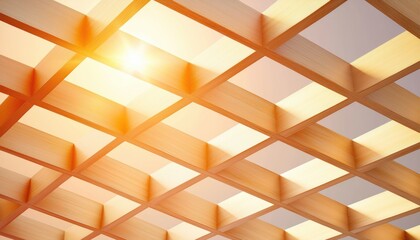Fototapeta premium A suspended wooden ceiling with golden trellis patterns, subtly filtering the daylight
