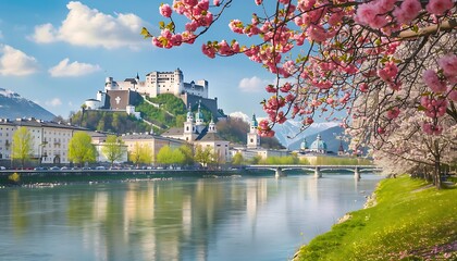 Obraz premium Beautiful spring panoramic view of Salzburg, Austria