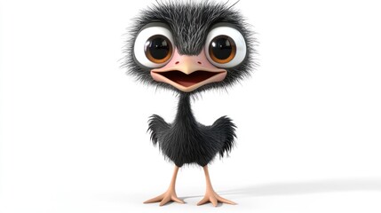 Fototapeta premium Cute cartoon ostrich chick smiles, white background