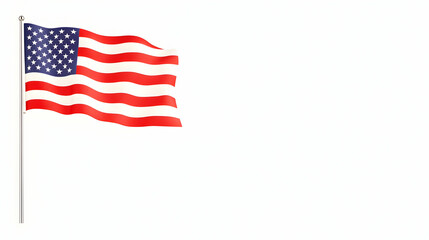 Fototapeta premium American Flag Waving Against White Background Demonstrating Patriotic Colors and National Symbolism