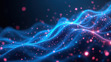 Obraz premium This is an artistic representation of a data center or cloud computing environment, featuring vibrant abstract colors with hues reminiscent of neon lights and technology themes.