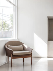 Modern armchair in a bright minimalistic interior with natural light
