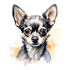 Chihuahua Blue Grey Watercolor  Painting Illustration Portrait Isolated 