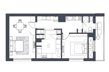 a floor map of a house with bedrooms, kitchen, living room, bathrooms, balconies and other house corners.