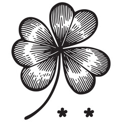 Clover leaf, engraving, ink, line art, vector illustratio