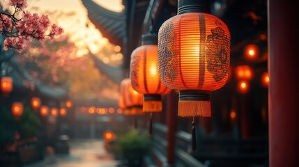 Enchanted Chinese Lanterns at Sunset