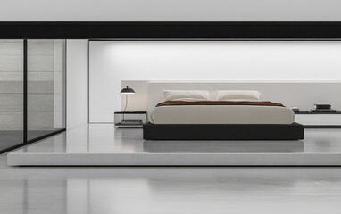 Minimalist bedroom design with natural light and elegant furnishings