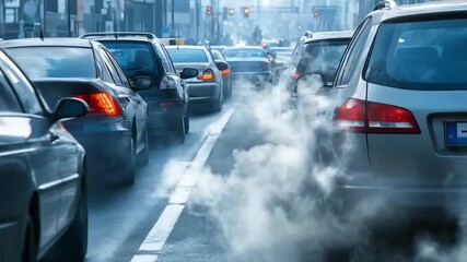 Scene of air pollution due to vehicle exhaust, smooth repetitive motion for background video animation