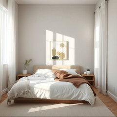 Modern luxury bedroom interior in minimal scandinavian style