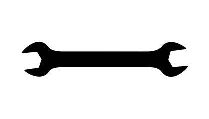 Minimalist black silhouette of a wrench on a white background symbolizing repair