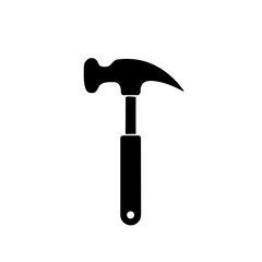 Minimalist black silhouette of a hammer symbolizing construction and craftsmanship