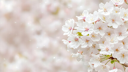 Fototapeta premium Close Up Of Delicate White Cherry Blossom Flowers On A Branch with Soft Pink Background