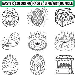 easter egg coloring page, easter coloring page, Print, black and white line art vector illustration 