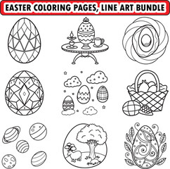easter egg coloring page, easter coloring page, Print, black and white line art vector illustration 