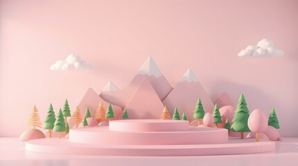 Product presentation podium mountain background