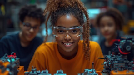 Smiling Young Female Engineer in a Workshop