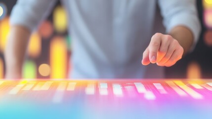Businessman analyzing data on interactive display with innovative visual charts