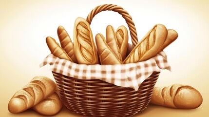 A Basket Overflowing with Freshly Baked Breads: A Visual Delight for the Food Lover
