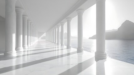 Elegant neoclassical colonnade with sea and mountain view image