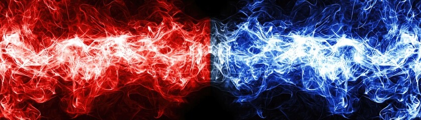 Obraz premium Red and blue fire clashing, abstract background, energy, power (1)