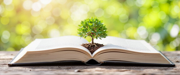 World Book Day - Open book sprouting a tree, symbolizing growth and knowledge, for educational blogs and environmental awareness