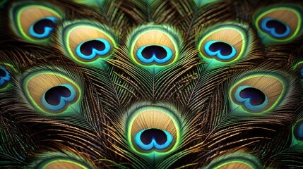 Vibrant peacock feathers pattern with iridescent eyespots