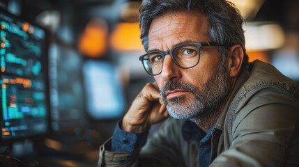 Focused Professional Analyzing Data in a Tech Environment