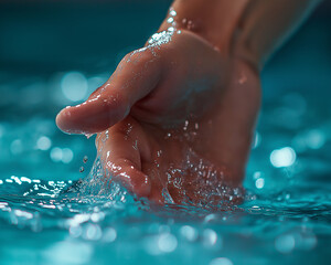 Fototapeta premium Hand touching water with splashes and ripples.