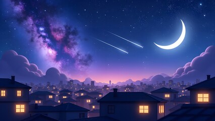 Naklejka premium Dreamy Star Moon Night City
