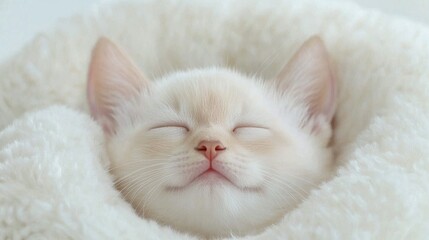 Sleepy Kitten Wrapped in Soft Blanket