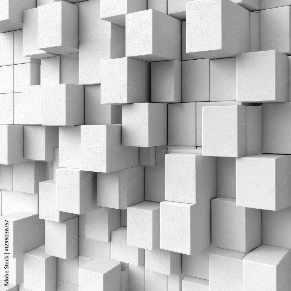 Fototapete abstract white cubes background: modern geometric design with 3d blocks and minimalist texture
