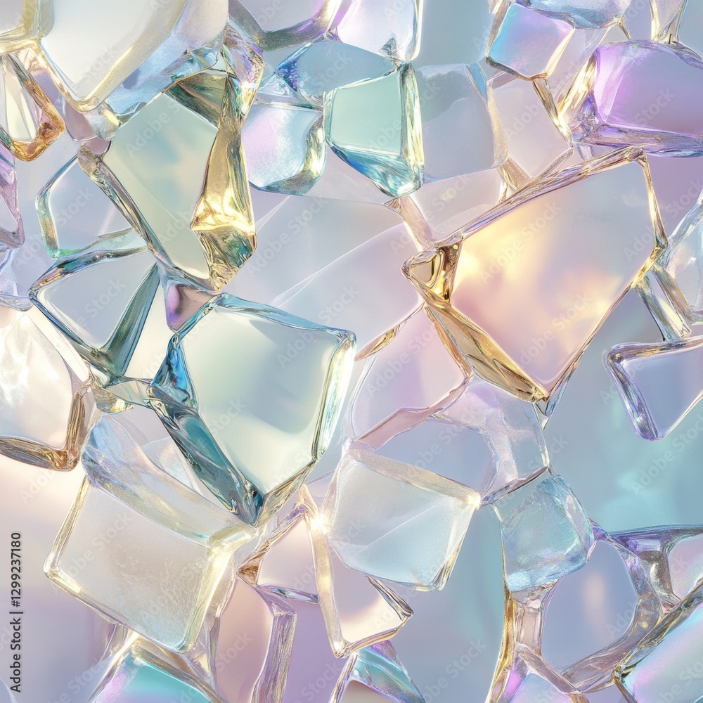 Poster iridescent ice: abstract mosaic of translucent shapes with playful light and subtle pastel tones