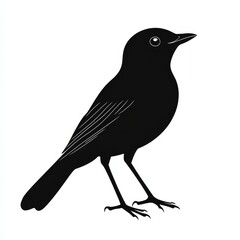 Fototapeta premium Silhouette of a Bird Standing Still on a White Background, Showing Its Leg, Wings and Beak in Simple Design