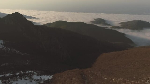 mountains in the fog