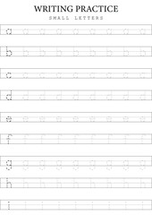 Small Letters Tracing 1 a to i Template for Kids, Simple Vector Alphabet Writing Practice Sheet